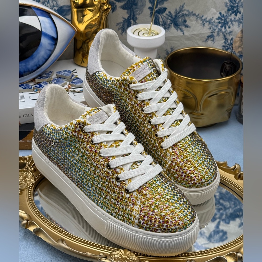 🆕 KURT GEIGER LONDON 🧿 NWOB Laney Rainbow Crystal Platform Sneaker Sz 38 US7.5 - Picture 6 of 13